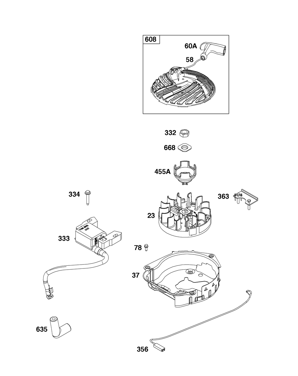 Flywheel, Ignition, And Starter Group Diagram and Parts List for 093J02-0066-H5 020000 - 09Z999 Briggs and Stratton Engine